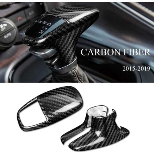 AU04 -Real Carbon Fiber Gear Shift Knob Cover Trim Gear Shift Head Decoration for Dodge Challenger Charger 2015-2019