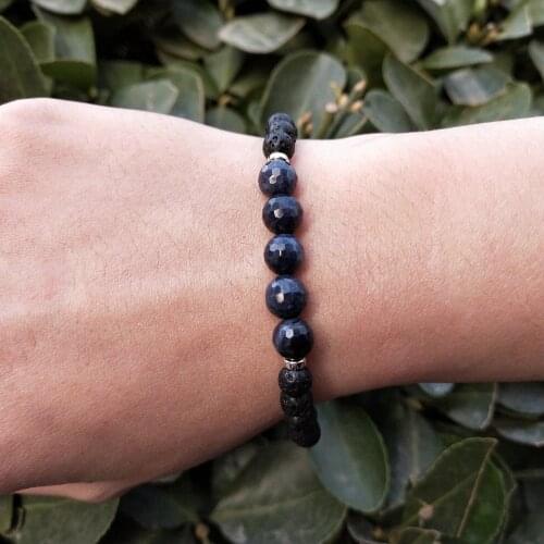 Lii Ji Natural Gemstone Blue Sapphire Lava 925 Sterling Silver Bracelet For Women Man Jewelry Dropshipping