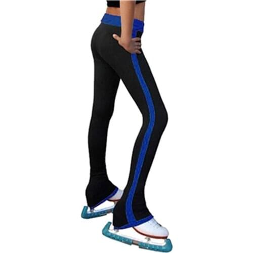 LIUHUO Figure Skating Pants Womens Girls' Ice Skating Stretch fabrics Multicolor Vertical color stripes Blue Purple Training