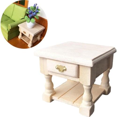 Wood 1/12 Dollhouse Mini Bedroom End Table Decoration Accessory Children Toy Birthday Gifts