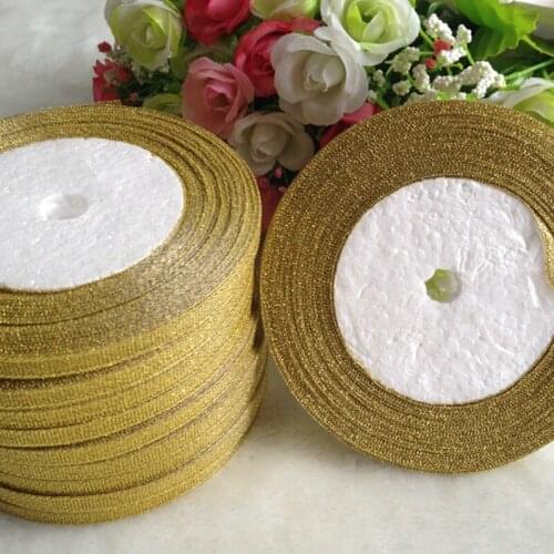 Hot Sale HL 5 Rolls (125 Yards) 6mm Gold Ribbon For Gift Packing Belt Wedding Party Christmas Embellishment Weaving A696