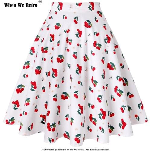 When We Retro 2021 Summer Skirts Womens jupe femme VD0020 High Waist Cherry Print Swing Vintage Retro Cotton Women Skirt jupe