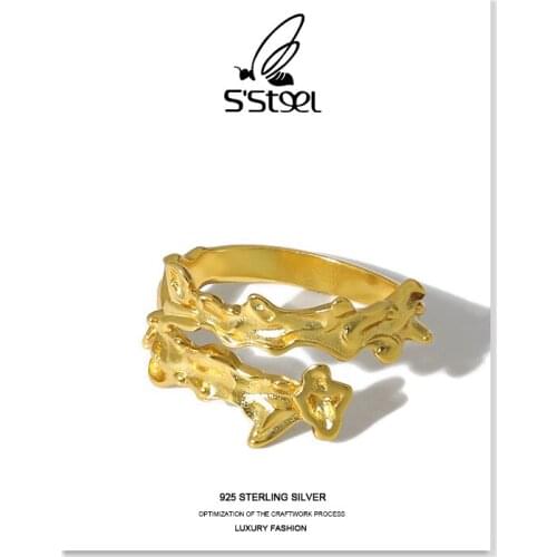 SSTEEL Trendy Women Rings 925 Sterling Silver Designer Minimalist Irregular Crossed Open Ring Bague Femme Argent 925 Jewellery