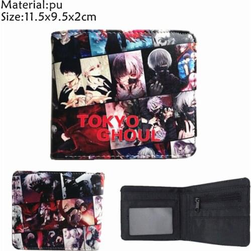Anime Tokyo Ghoul PU Cartoon Wallet Short Kaneki Ken Boys Girls Zip Coin Pocket Bifold Photo Card Holder Layers Leather purses