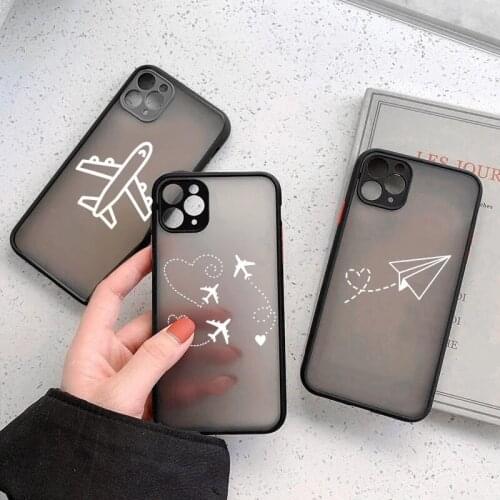 For iPhone 7 Cartoon Airplane Matte Case For iPhone 7 8 Plus 11 Pro Max 12 Mini XS Max XR X SE 2020 Camera Protection Back Cover