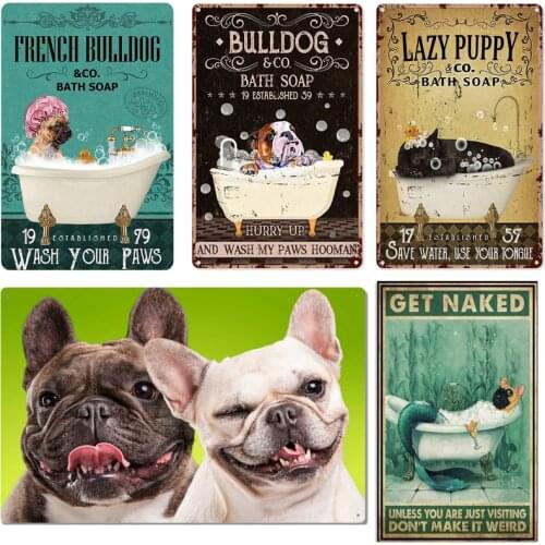Metal Tin Signs French Bulldog Bath Soap Bathroom Living Room Dog Lover Decoration Home Wall Art Decor 8 X 12 Inches