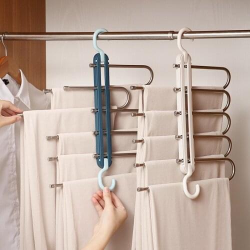 Newest 5 In 1 Trouser Rack Multifunctional Shelves Stainless Steel Multi-functional Magic Wardrobe Pants Hangers
