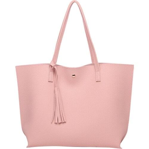 Fashion Women Faux Leather Tote Bag Elegant Tassel Handbag Waterproof Big Capacity Shoulder Purse