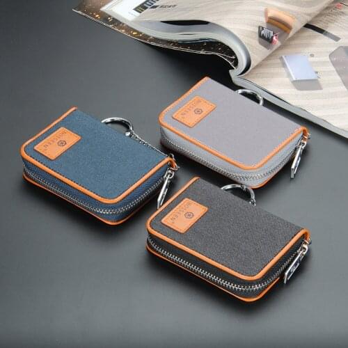 Men Vintage Patchwork Canvas Mini Wallets Multi Layers Card Holder Male Zip around Anti-theft Minimalist Short Purse