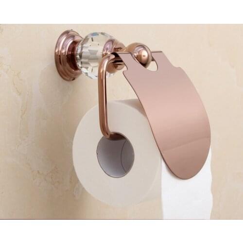 Wall Mounted luxury Crystal Style Solid Brass Rose gold Toilet Paper Holder Tissue Bar holder Bathroom accessories
