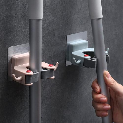 Wall Hook Adhesive Mounted Plastic Strong Mop Holder Brush Broom Hanger Kitchen Bathroom Accessories Organizer