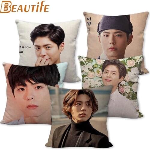 45X45cm Park Bo Gum Pillow Cover Square Zipper Cotton Linen Fabric Pillow Cases Bedroom Home Decorative Boys Girls Gift