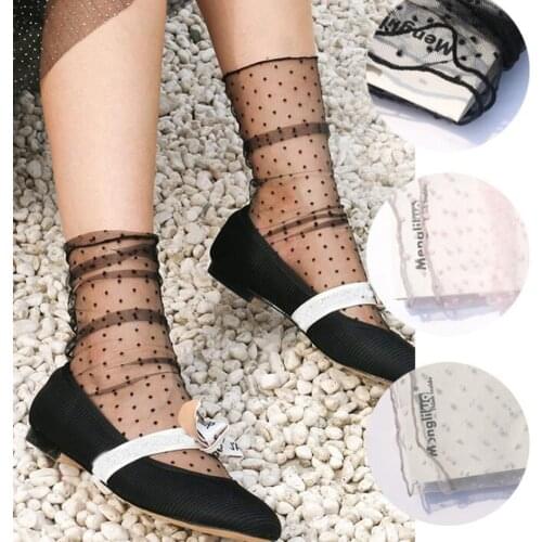 Summer Cool Dot Tulle Socks Women Breathable Transparent Ultra-thin Socks Female Mesh Small Polka Dots Socks