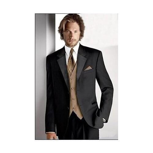 2015 New Fashion 4 Pics Men Suits Fashion Bridegroon Business Dress Black 2 Bottons Formal White Wedding Suits Groom Suits