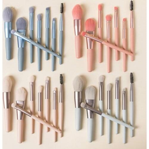 New 7pcs Cream&Blue Makeup Brushes Wood Handle Foundation Blending Power Eye Face Gradual Change Cosmetic Beauty maquillaje