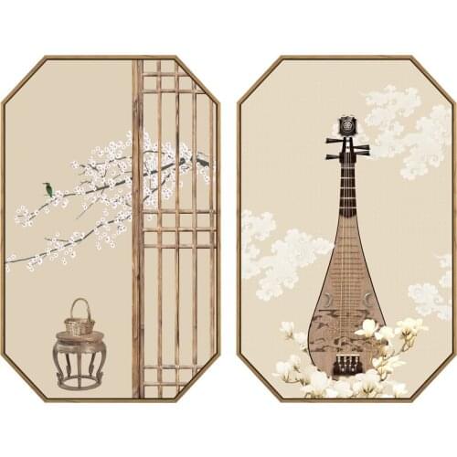 New Chinese Zen Living Room Decoration Painting Study Japan Style Ancient Mural Texture Canvas HD Inkjet Wall Art