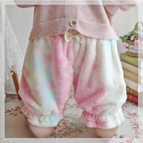 Autumn and Winter New Japanese Soft Sister Plush Warm Shorts Lotus Leaf Pumpkin Shorts Lolita Lantern Shorts Women Velvet Shorts