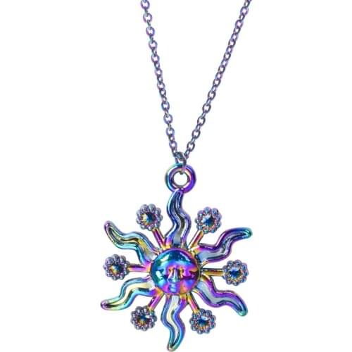 Sun Moon Charm Necklace Vintage Jewelry Fatima Hand Pendant Necklaces For Women Men Choker Rainbow Chain On The Neck Decoration