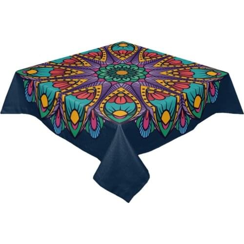 Polyester Blend Party Table Cloths, Mandala Feather Flowers Table Covers