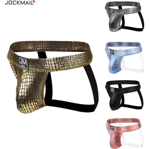 JOCKMAIL underwear men intimo uomo sexy new PU leather snake scorpion pattern cuecas jockstrap 4pcs tanga hombre g string penis