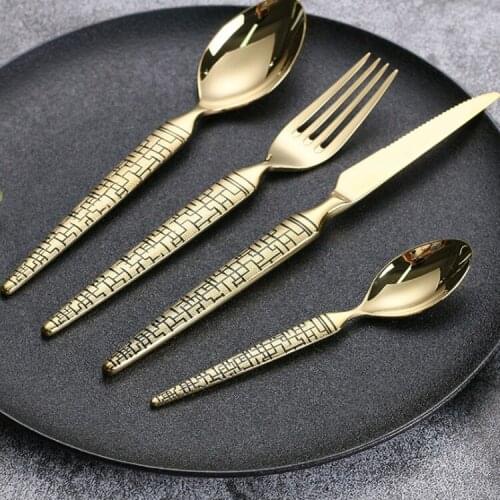 High-quality British gold-plated cutlery 304 stainless steel western tableware hotel home 6-piece set. dinnerware set