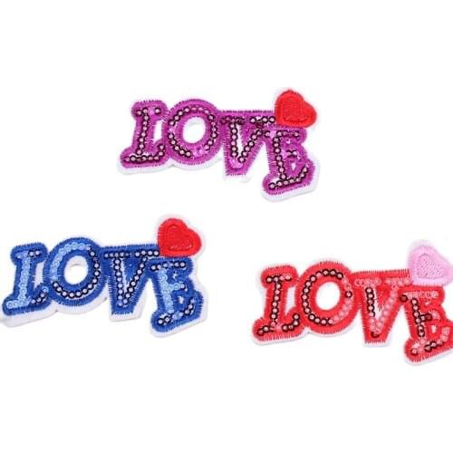 10pcs/lot Cartoon Love Stickers Sequined Heart Words Patch for Clothes Repair Diy Sewing Pants Shoes Jeans Coat Sweater patches