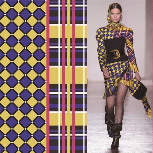 100% polyester stretch fabric dress diamond check pattern pattern printed fabric thin dress sewing patchwork 096