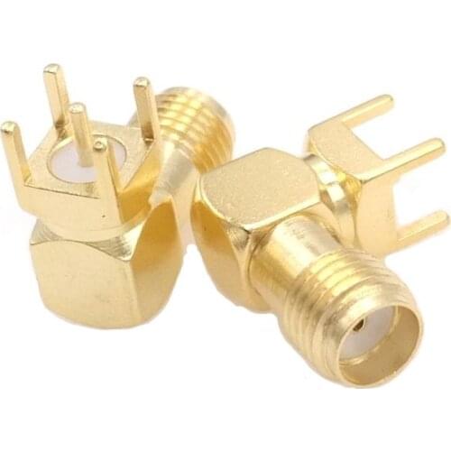 100pcs PCB Mount SMA Female Jack Right Angle Goldplated Coaxial RF Connector Adapter