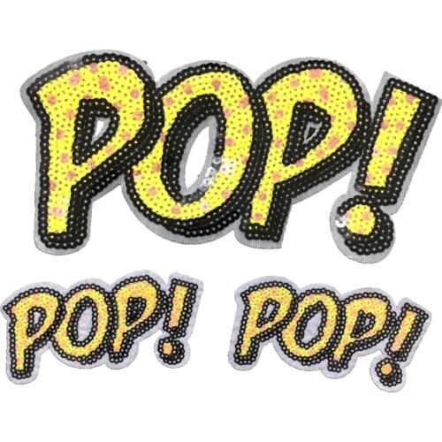 3pcs(1 large+2small) POP! Sequined Iron on Patch for Clothes Sequins Letters Patches DIY Sewing Accessories Decoration Applique