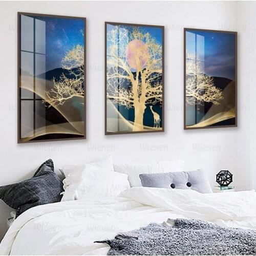 Abstract Gold Foil Tree Deer Landscape Canvas Painting Gold Giraffe Poster and Prints Wall Art Modular Picture for Home Decor