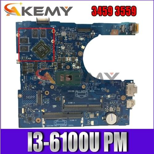 Akemy I3-6100U FOR Dell VOSTRO 3459 3559 Laptop Motherboard AAL15 LA-D071P CN-0NWT95 NWT95 VGA port Mainboard 100%tested