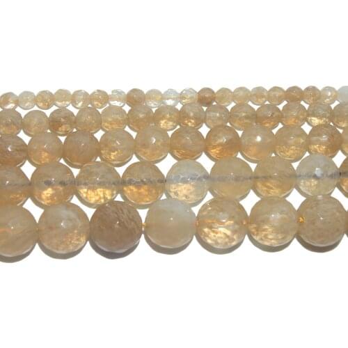 Faceted Natural Stone Citrines Quartz Stone Beads 4 6 8 10 12 MM Pick Size For Jewelry Making DIY Bracelet Necklace Material