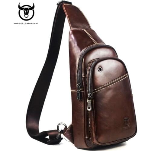BULL CAPTAIN Fashion Genuine Leather Crossbody Bags men Brand Small Male Shoulder Bag casual music chest bags messenger bag