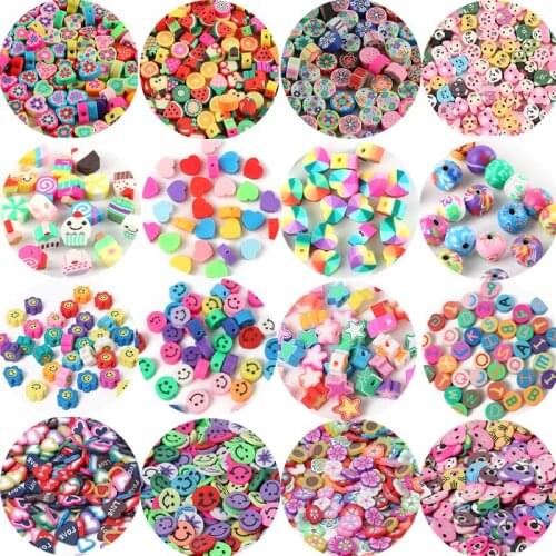 50/100/800pcs Loose Beads Polymer Clay Beads Mix Fruit Heart Star Smile Shape Clay Beads For Jewelry Making DIY Handmade Jewelry