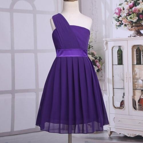 Kids Pleated Chiffon Flower Girl Dress Children One-shoulder Birthday Formal Party Princess Wedding Bridesmaid Dance Prom Dress