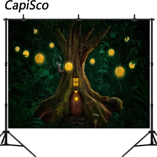 Capisco Fairytale Enchanted Forest Backdrop Tree House Photography Background Baby Birthday Banner Photo Booth Studio Props