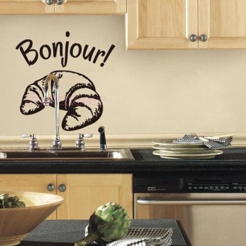 French Quote Bonjour Vinyl Wall Decals Removable Wall Stickers Art Wallpaper for Kitchen Tile Restaurant Mural Decor Decoration
