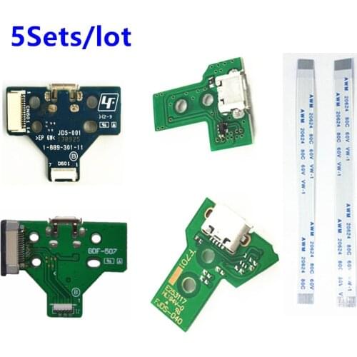 5 Sets Charging Socket Port Circuit Board JDS 001 011 030 040 12 14 pin Power Flex Ribbon Cable For Playstation 4 PS4 Controller
