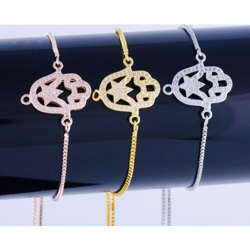 Hot Jewelry Bijoux Zircon Star Hamsa Charms Bracelets & Bangles Handmade Copper Square Chain Friendship Bracelets Diy Pulseras