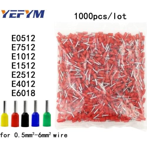 1000PCS/lot tube insulating terminals E0512 E7512 E1012 E1512 E2512 E4012 E6018 insulated cable wire crimp connector