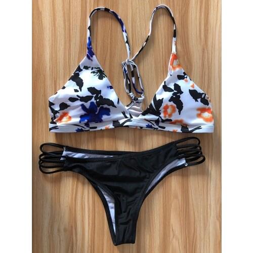 Girl bikinis set white blue red 2021 new black women swimwear print floral beachwear women swimsuit sexy wire free pad hot