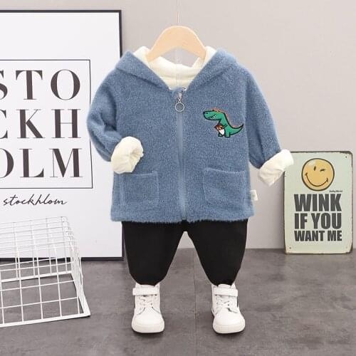 NEW Winter Warm Kids Cloth Baby Cartoon Warm 2Pcs/Sets Velvet Baby Girls Thicken Hoodies Pants Outfits Clothing Tracksuits