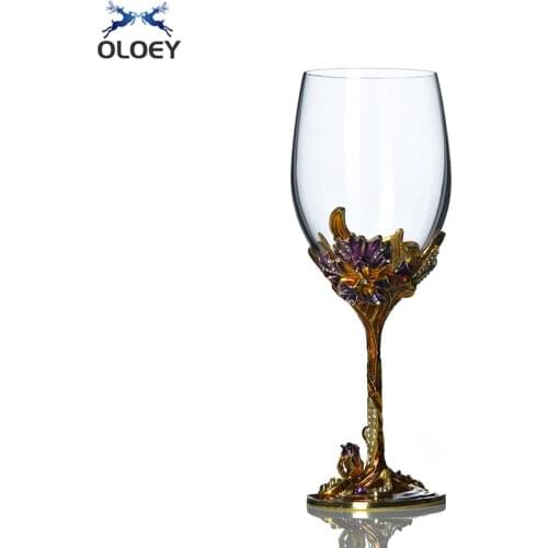 Creative Enamel Color Red Wine Cup Personalized Iris Flower High Foot Cup Crystal Glass Wine Cup Set Gift Box Gift