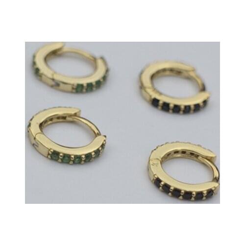 925 sterling silver earring fashion personality zircon black green ear ring ear bone buckle wild simple trend female ear jewelry