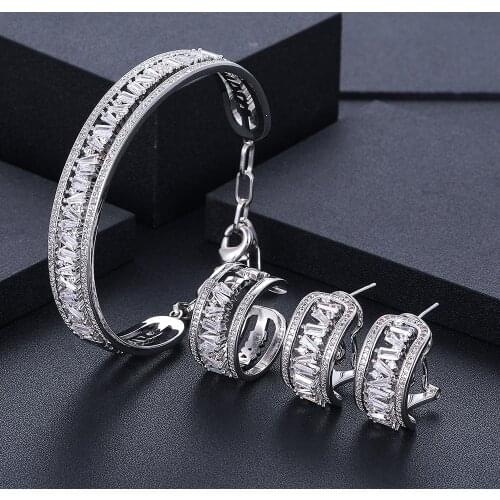 Jankelly luxury 3pcs Bridal Zirconia Jewelry Sets For Women Party, Luxury Dubai Nigeria CZ Crystal Wedding Jewelry Sets