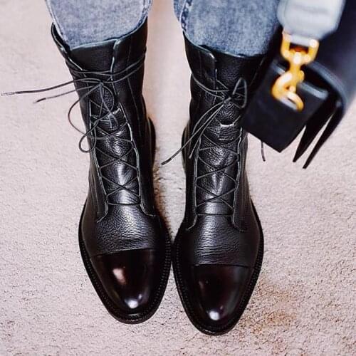 2021 New Patent Leather British Style Flat Boots Black Pointed Toe Boots Handsome Motorcycle Boots Womens Boots