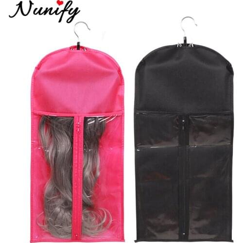 Nunify Wig Bags Storage Bag For Clip In Hair Extension Weft Wig Storage Bag With Wooden Hanger Plastic Non Woven Fabric Wig Bag