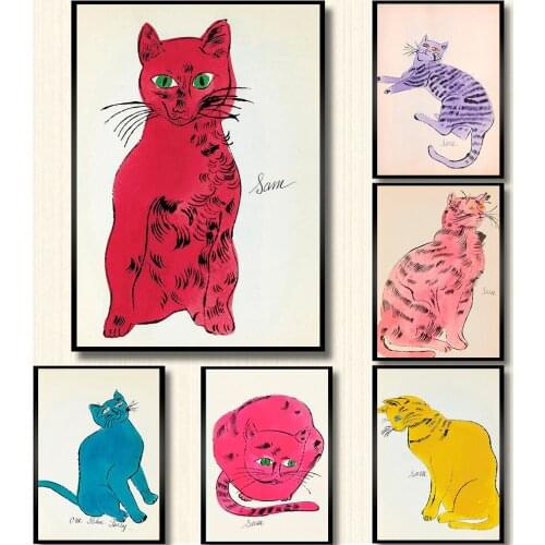 Pop Art Colorful Cat Drawing Prints Vintage Canvas Painting Posters Modular Pictures For Living Room Home Decoration No Frame