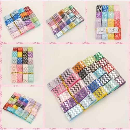 Random 10yards set mixed 10 styles 22mm foil ribbon pattern grosgrain ribbon, each 1yard Ribbon