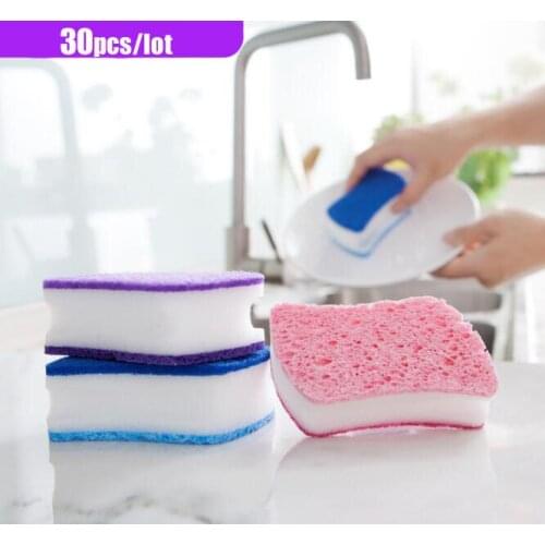 30Pcs/lot Colorful With U-groove Dishwashing Sponge, Kitchen Cleaning Tools, Sponge For Cleaning Scourers, Microfiber Sponge